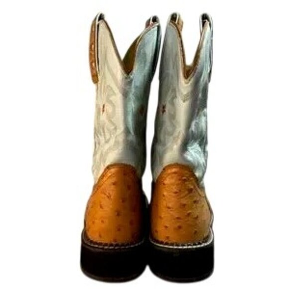 ARIAT Blue and Brown Ostrich Print Cowboy Boots Size 7C - Picture 7 of 10